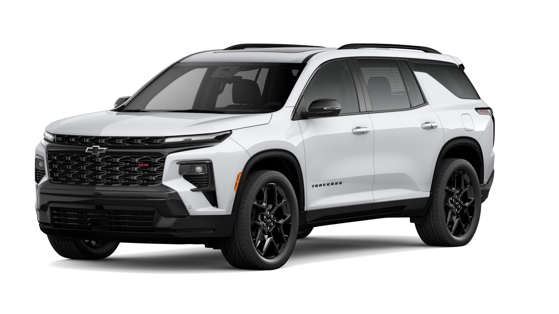 2026 Chevrolet Traverse RS in Polar White Tricoat — front three-quarter view