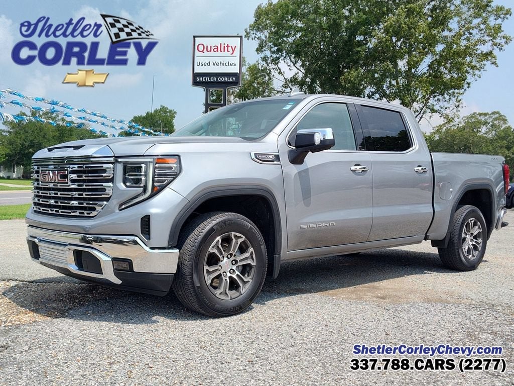 2025 GMC Sierra 1500 SLT in Sterling Metallic — front three-quarter view