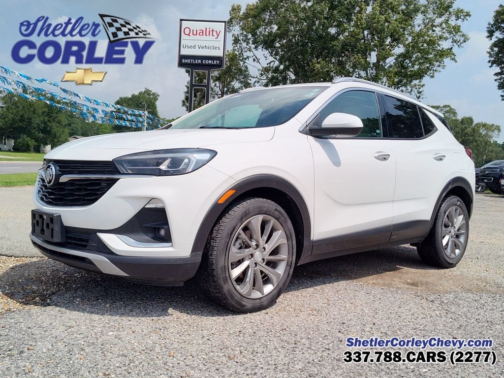 2022 Buick Encore GX Essence in Summit White — front three-quarter view